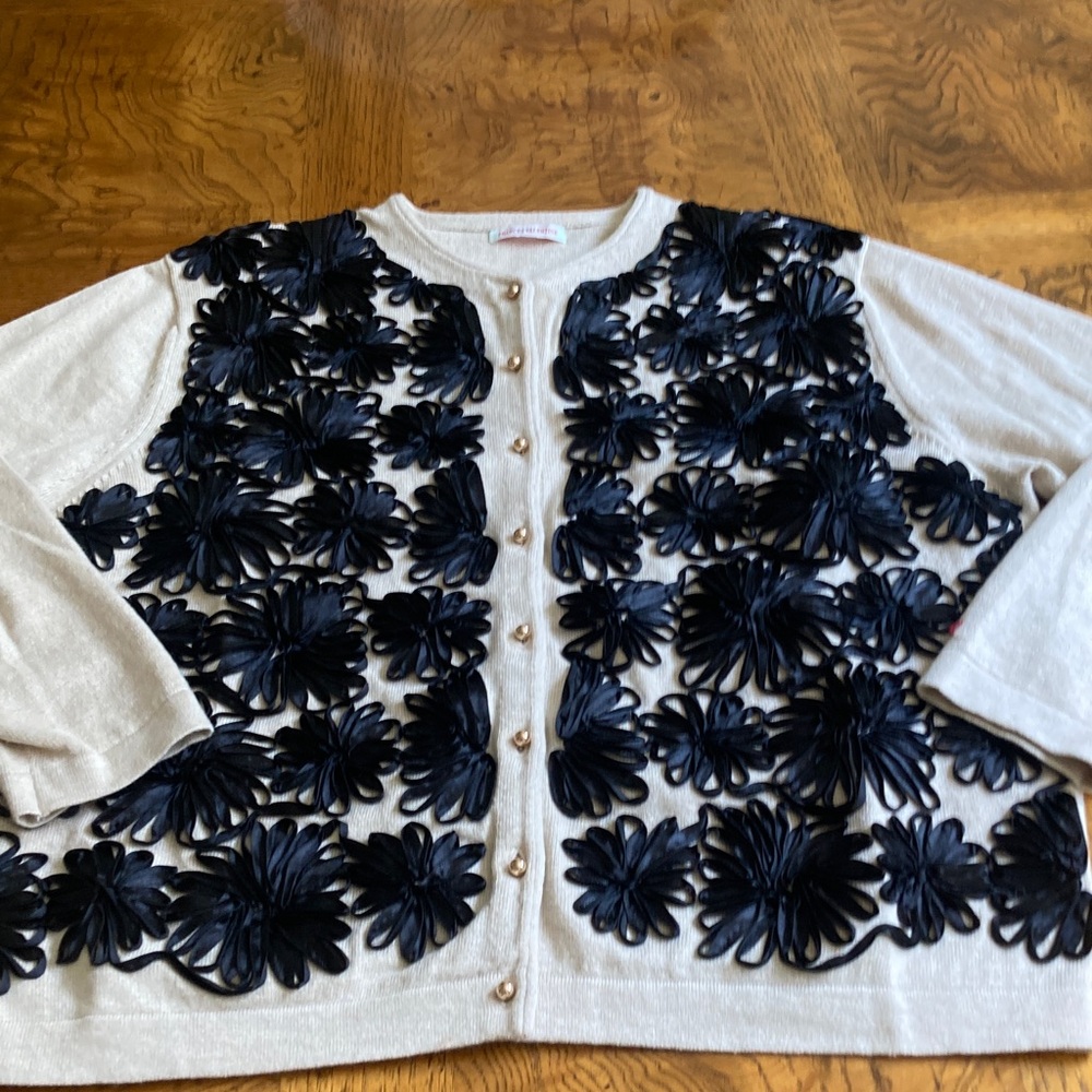 Frances Valentine Black Floral Cardigan size medium